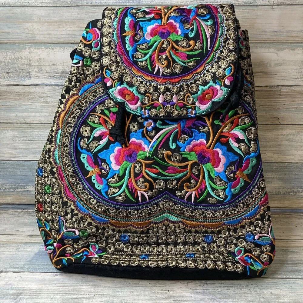 Embroidered Beautiful Backpack Colorful Designs‎ Boho Retro NWOT